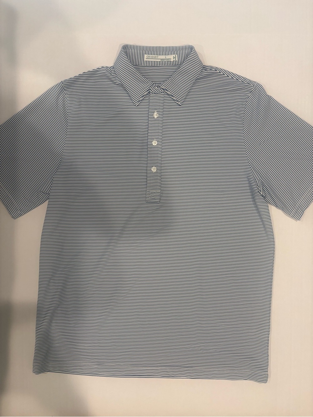 Criquet Polo Men’s Large Blue Striped Pima Cotton Short Sleeve Golf Performance